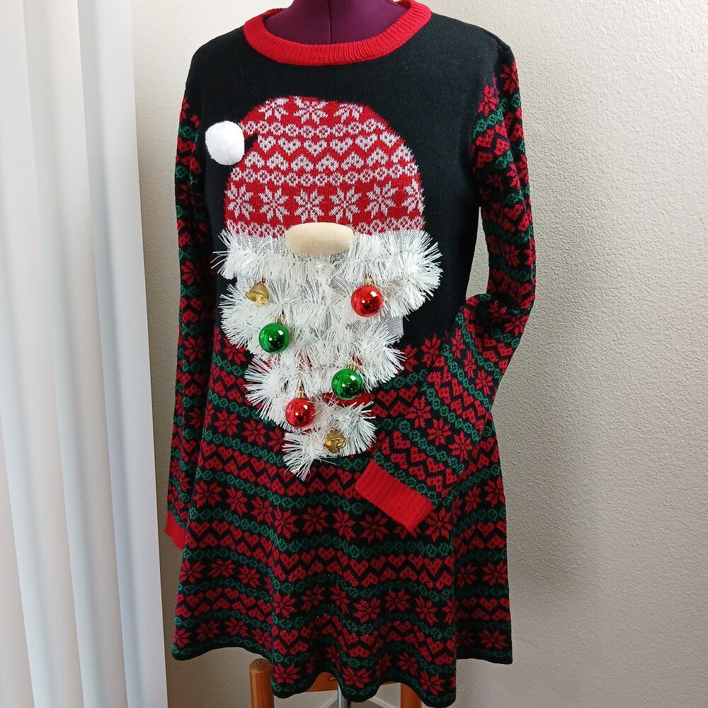 Born Famous Santa Sweater Dress XXL ornaments garland tinsel ugly christmas 3D